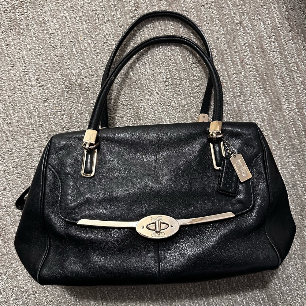 Black leather coach purse